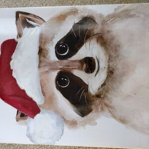 Festive Raccoon Art Print with Red Santa Hat